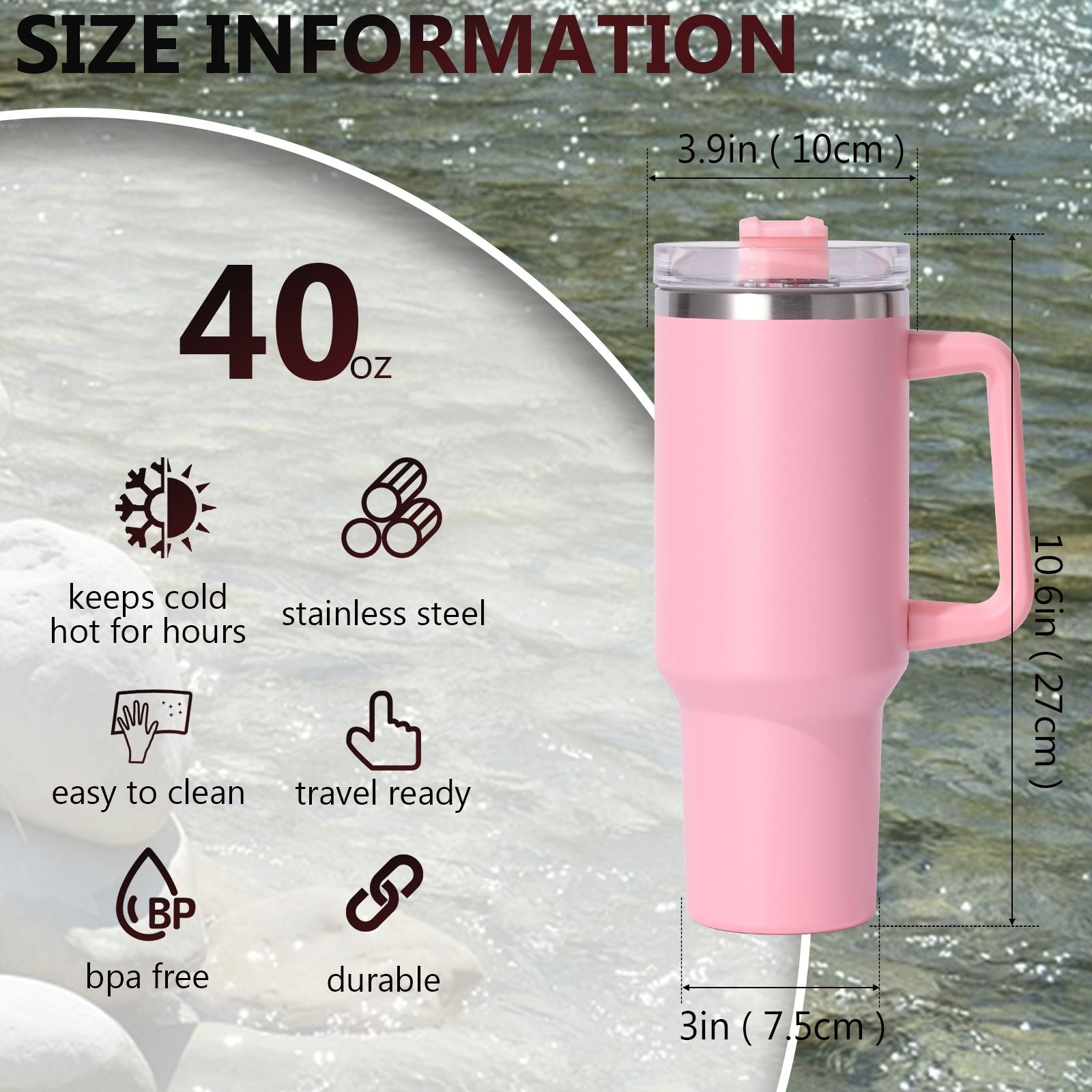 40oz large capacity tumbler, With Handle And Straw Lid, Insulated Reusable Stainless Steel Water Bottles Travel Mug Coffee Cup car cup water cup For Men Women Outdoor Camping Driving,  gift EasyOptionXY LLC