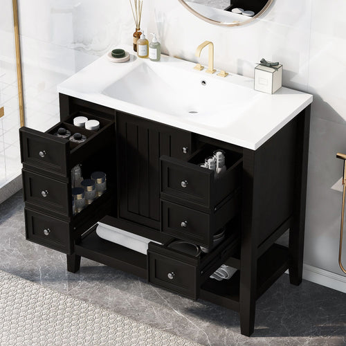 36\" Bathroom Vanity with Sink Combo, One Cabinet and Three Drawers, Solid Wood and MDF Board EasyOptionXY LLC