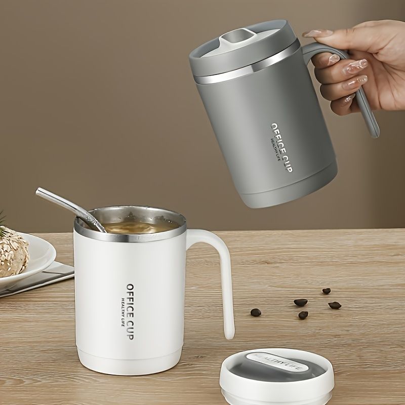 1pc Stainless Steel Cups With Lid; 16 Oz 304 Stainless Steel Tumblers Durable Coffee Mug With Splash Proof Sliding Lid; Drink With Lid Open; Plastic Housing And Lid; Straw Not Included EasyOptionXY LLC