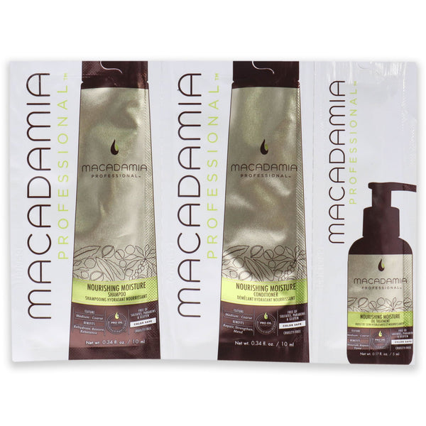 Professional Nourishing Moisture Set by Macadamia Oil for Unisex - 3 Pc Kit 0.34oz Shampoo, 0.34oz Conditioner, 0.17oz Oil Treatment EasyOptionXY LLC