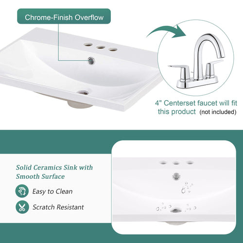 30" Bathroom Vanity with Sink, Bathroom Storage Cabinet with Doors and Drawers, Solid Wood Frame, Ceramic Sink EasyOptionXY LLC