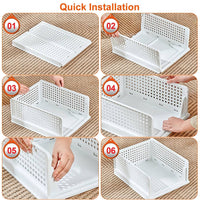 4 Packs Plastic Storage Box Closet Organizer Foldable Storage Bin Stackable Drawer with Slide Rail Push-Pull Storage Basket for Living Room Bedroom Wardrobe White EasyOptionXY LLC