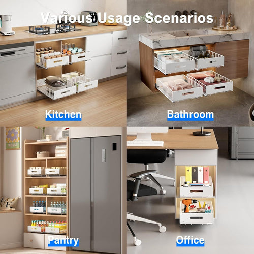 2 Pack Pull Out Cabinet Organizer, Slide Out Cabinet Drawers Peel and Stick Pull Out Drawers Heavy Duty Pull Out Shelf for Kitchen, Cupboard, Pantry, Bathroom EasyOptionXY LLC