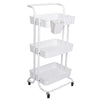 3 Tier Rolling Utility Cart Movable Storage Organizer with Mesh Baskets Lockable Wheels 360 Degree Rotatable Hanging Box Hooks Bedroom Bathroom Kitchen EasyOptionXY LLC