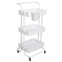 3 Tier Rolling Utility Cart Movable Storage Organizer with Mesh Baskets Lockable Wheels 360 Degree Rotatable Hanging Box Hooks Bedroom Bathroom Kitchen EasyOptionXY LLC