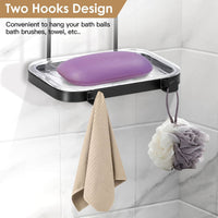 Soap Dish Soap Bar Holder Square Soap Rack Wall Mounted S Bar Shower Bathroom Self with 2 Hooks EasyOptionXY LLC