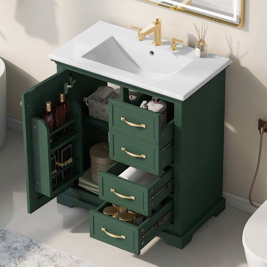 30" Bathroom Vanity with Sink, One Package, Bathroom Cabinet with Drawers, Solid Frame and MDF Board EasyOptionXY LLC