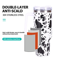 40oz 5D cowprint Insulated Tumbler With Handle And Straw Lid Portable Large Capacity water bottle, Heat preservation,304 Stainless Steel Cup For Outdoor Sports, Travel & Camping Birthday Gift EasyOptionXY LLC