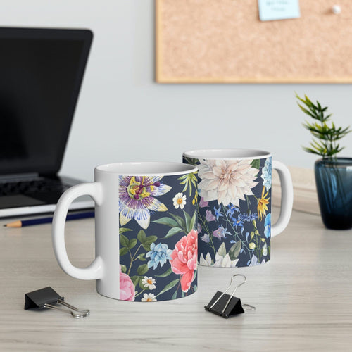 Navy Floral Coffee Tea Mug EasyOptionXY LLC