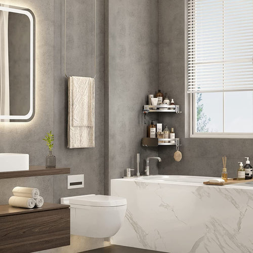 Shower Corner Shelf Caddy 2 Pack shower Organizer Corner No Drill Shower Storage Rust Proof Bathroom Corner Wall Shelf shampoo holder Silver EasyOptionXY LLC