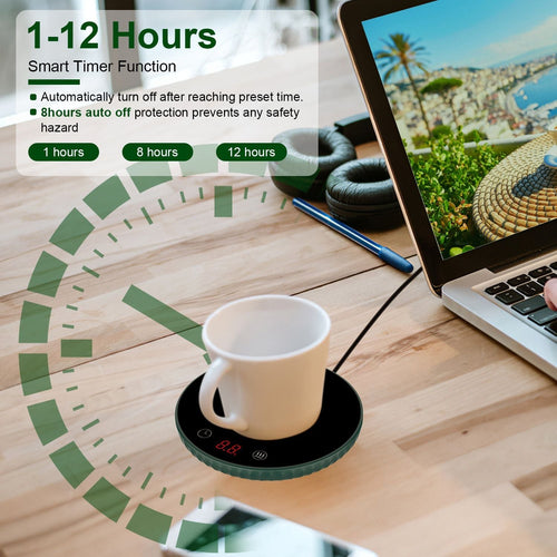 Desktop Electric Cup Warmer 8Hours Auto Off Overheating Protection Smart Timer Setting 2 Temperature Levels  Ceramic Heating Panel For Office Home EasyOptionXY LLC