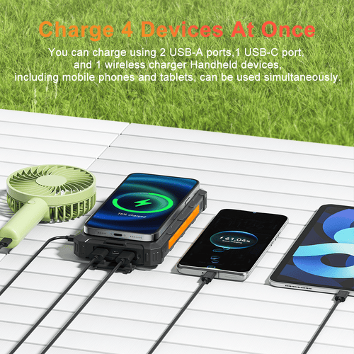 Power Bank Wireless Charger 20000mAh Fast Charging Power Bank for All Mobile Devices, Solar Portable Charger with Dual Flashlights, Carabiner EasyOptionXY LLC