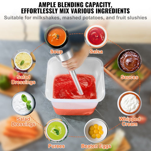 VEVOR Commercial Immersion Blender, 750W 16" Heavy Duty Hand Mixer, Variable Speed Kitchen Stick Mixer with 304 Stainless Steel Blade, Multi-Purpose Portable Mixer for Soup, Smoothie, Puree, Baby Food EasyOptionXY LLC