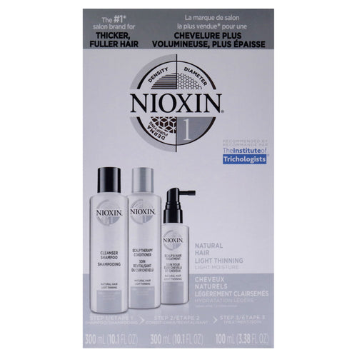 System 1 Kit by Nioxin for Unisex - 3 Pc 10.1oz Cleanser Shampoo, 10.1oz Scalp Therapy Conditioner, 3.38oz Scalp and Hair Treatment EasyOptionXY LLC