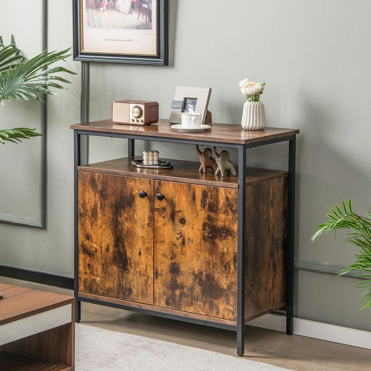 2-Door Buffet Cabinet with Shelves and Cable Management Holes EasyOptionXY LLC