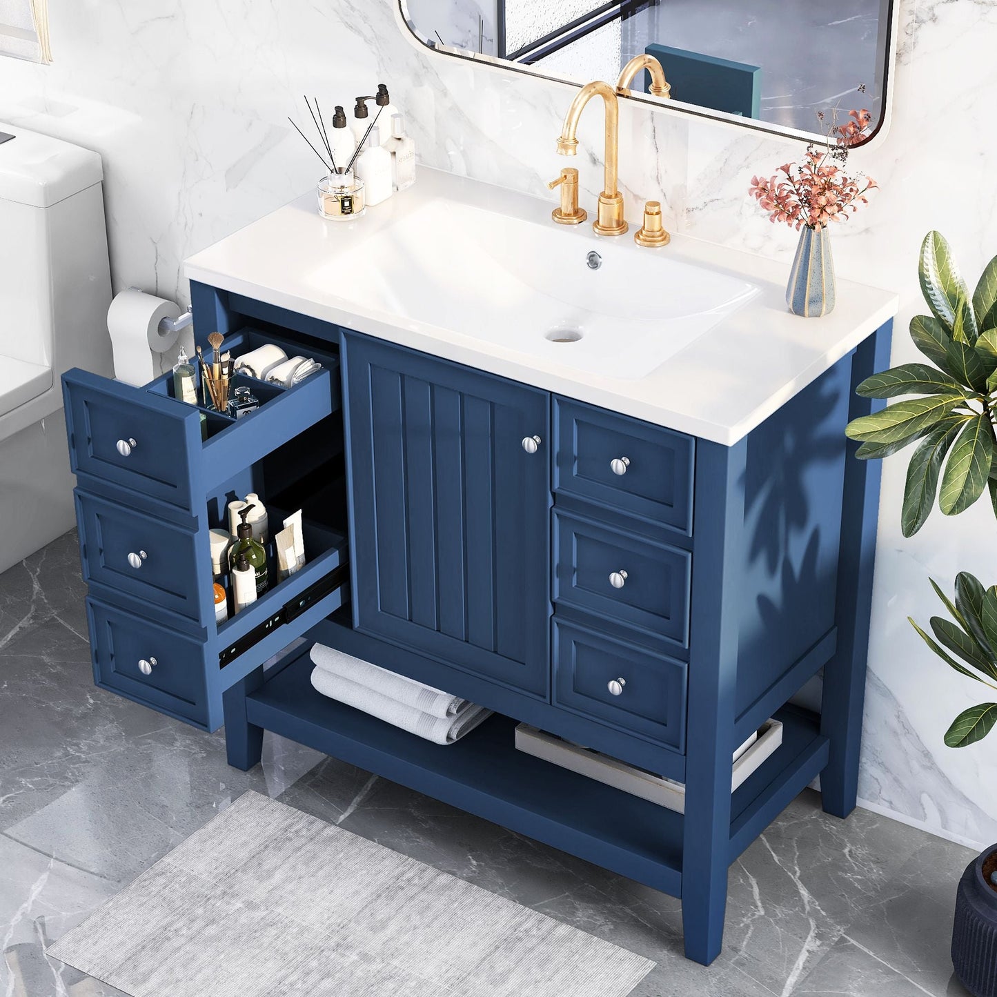 36\" Bathroom Vanity with Sink Combo, One Cabinet and Three Drawers, Solid Wood and MDF Board EasyOptionXY LLC