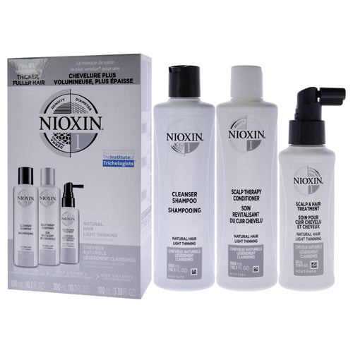 System 1 Kit by Nioxin for Unisex - 3 Pc 10.1oz Cleanser Shampoo, 10.1oz Scalp Therapy Conditioner, 3.38oz Scalp and Hair Treatment EasyOptionXY LLC