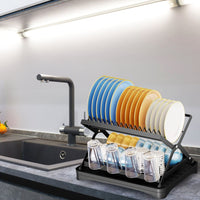 2 Tier Dish Drying Rack with Cup Holder Foldable Dish Drainer Shelf for Kitchen Countertop Rustproof Utensil Holder with Drainboard Black EasyOptionXY LLC