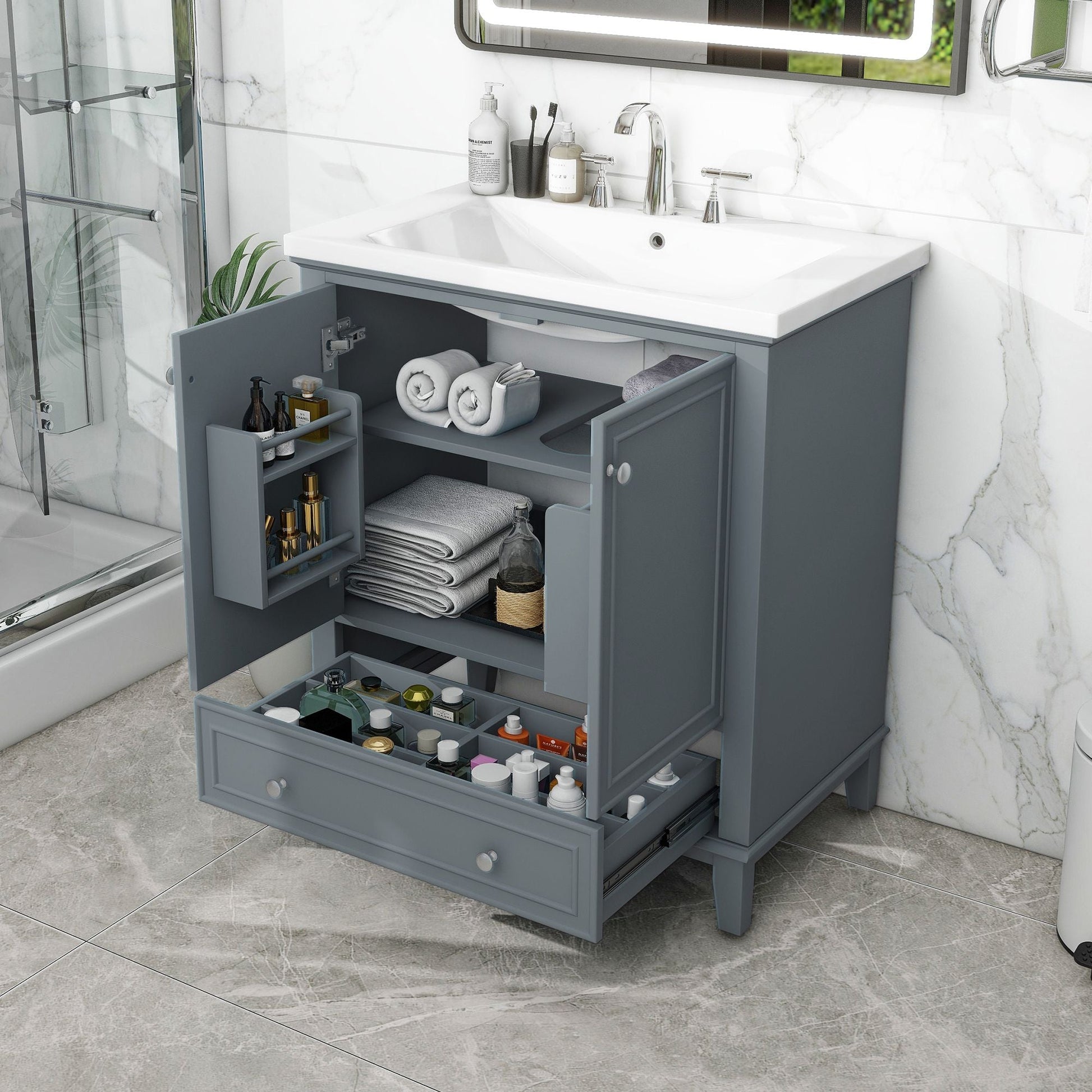 30\" Bathroom Vanity with Sink Combo, Multi-functional Bathroom Cabinet with Doors and Drawer, Solid Frame and MDF Board EasyOptionXY LLC