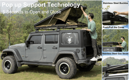 Explorer Plus Rooftop Tent Hardshell with Side Awning, Air Conditioner Outlet with Bracket, Luggage Racks&Replaceable Netting Rain Curtain, Truck Bed Tent for Camping, Pop Up SUV Roof Top Tent EasyOptionXY LLC