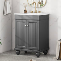 24" Modern Sleek Bathroom Vanity Elegant Ceramic Sink with Solid Wood Frame, Adjustable Shelf EasyOptionXY LLC