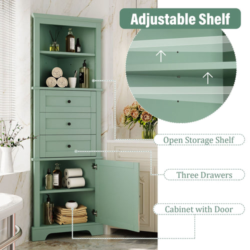 Green Triangle Tall Cabinet with 3 Drawers and Adjustable Shelves for Bathroom, Kitchen or Living Room, MDF Board with Painted Finish EasyOptionXY LLC