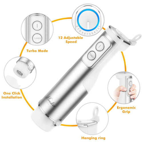 MOOKA FAMILY 5-in-1 Immersion Blender Set, 1100W 12-Speed Hand Stick Blender with 600ml Beaker, 500ml Food Processor, Egg Whisk, Milk Frother, White EasyOptionXY LLC