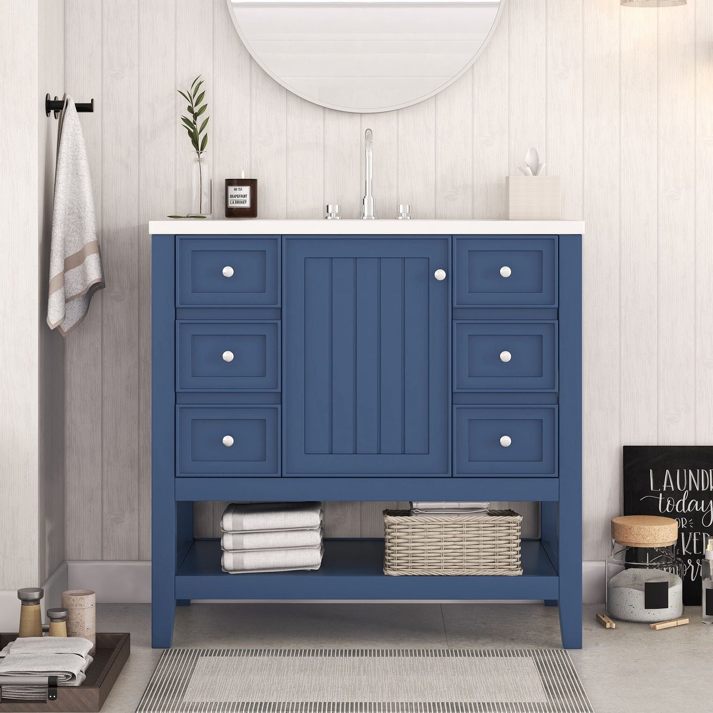 36\" Bathroom Vanity with Sink Combo, One Cabinet and Three Drawers, Solid Wood and MDF Board EasyOptionXY LLC