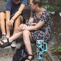 40oz 5D cowprint Insulated Tumbler With Handle And Straw Lid Portable Large Capacity water bottle, Heat preservation,304 Stainless Steel Cup For Outdoor Sports, Travel & Camping Birthday Gift EasyOptionXY LLC