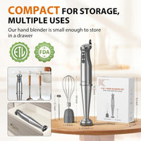 KOIOS Immersion Blender, 1000W Anti-scratch 3-in-1 Hand Blender, Upgraded 12 Speed Stainless Steel Blade Stick Blender with Turbo Mode, Whisk and Milk Frother, B PA-F ree EasyOptionXY LLC