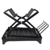 2 Tier Dish Drying Rack with Cup Holder Foldable Dish Drainer Shelf for Kitchen Countertop Rustproof Utensil Holder with Drainboard Black EasyOptionXY LLC