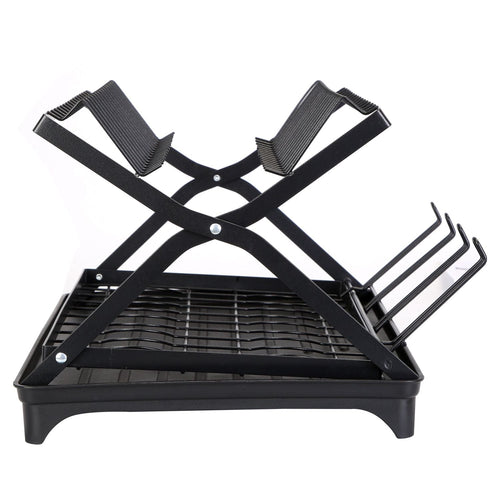2 Tier Dish Drying Rack with Cup Holder Foldable Dish Drainer Shelf for Kitchen Countertop Rustproof Utensil Holder with Drainboard Black EasyOptionXY LLC