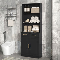 Bathroom Storage Cabinet, Cabinet with Two Doors and Drawers, Adjustable Shelf, Three-layer Open Shelf, MDF Board EasyOptionXY LLC