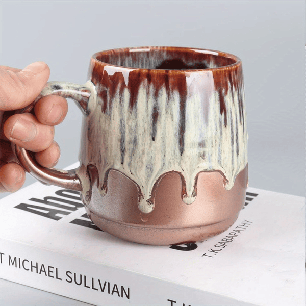 Large Ceramic Coffee Mug, 21 Oz, Gilt Beige Blue Tea Cup for Office and Home, Dishwasher and Microwave Safe EasyOptionXY LLC