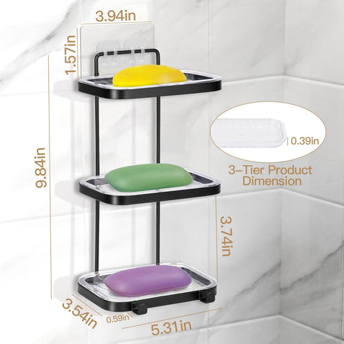 Soap Dish Soap Bar Holder Square Soap Rack Wall Mounted S Bar Shower Bathroom Self with 2 Hooks EasyOptionXY LLC