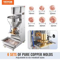 VEVOR Commercial Meatball Forming Machine, 280 PCs/min Automatic Meatball Maker, 1100W Electric Fish Beef Pork Shrimp Ball Making Tool, Stainless Steel Meatball Former with 18/20/22/26/30/32 mm Models EasyOptionXY LLC