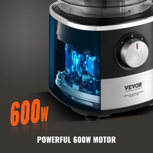 VEVOR Food Processor, 14-Cup Vegetable Chopper for Chopping, Mixing, Slicing, and Kneading Dough, 600 Watts Stainless Steel Blade Professional Electric Food Chopper, Easy Assembly & Clean, Black EasyOptionXY LLC