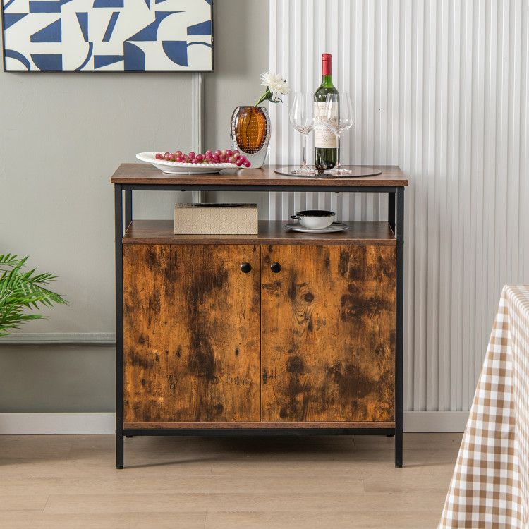 2-Door Buffet Cabinet with Shelves and Cable Management Holes EasyOptionXY LLC