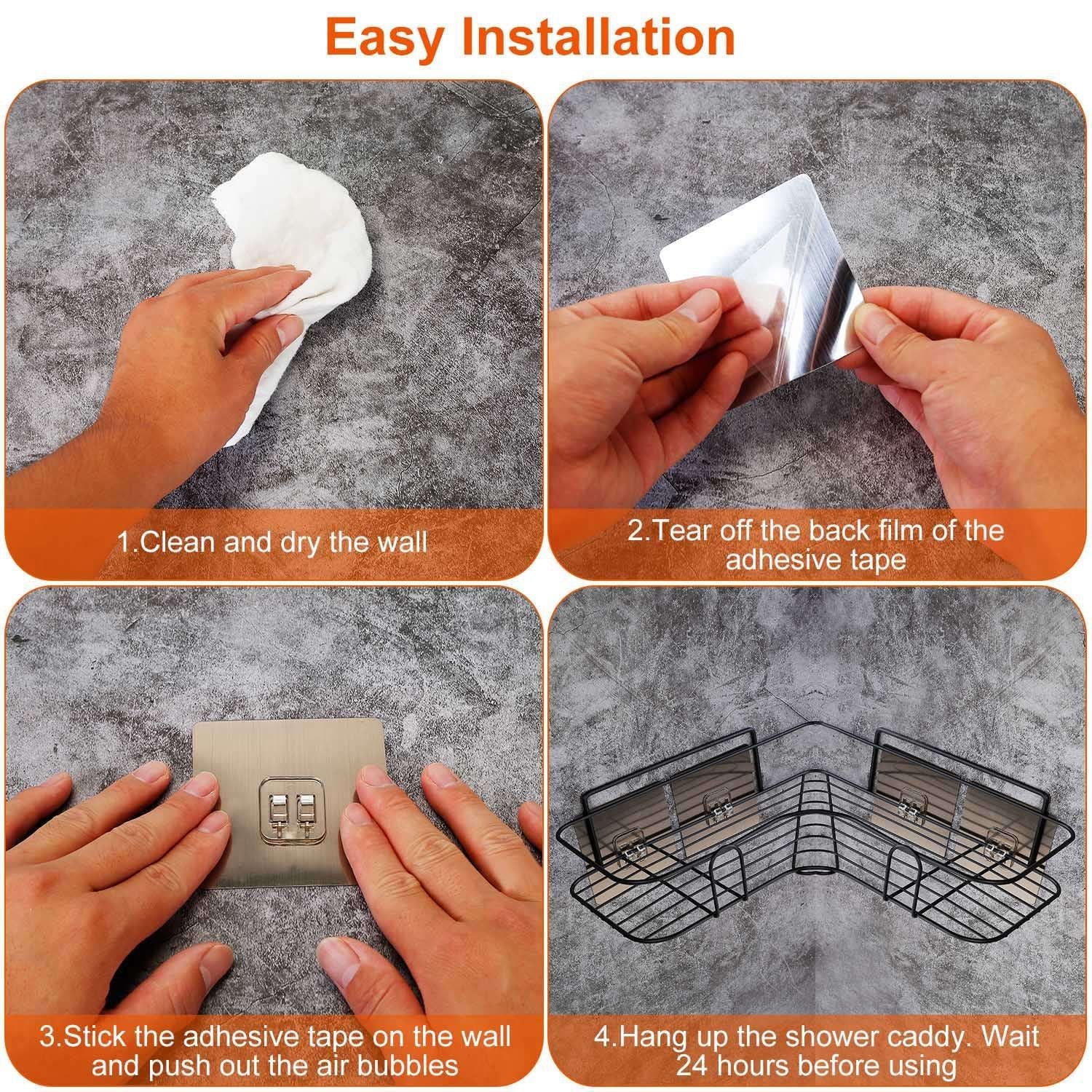 2Pcs Corner Shower Caddy Shelves Wall Mounted Basket Rack Bathroom Shampoo Holder Storage Organizer EasyOptionXY LLC