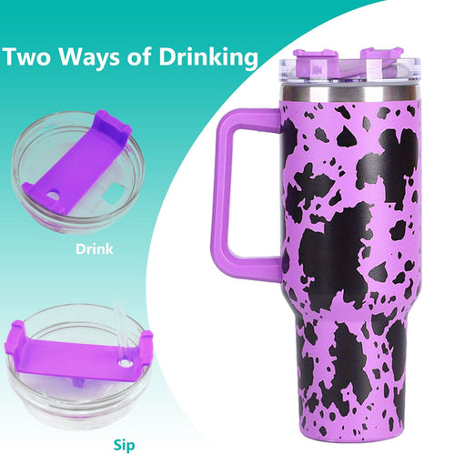 40oz 5D cowprint Insulated Tumbler With Handle And Straw Lid Portable Large Capacity water bottle, Heat preservation,304 Stainless Steel Cup For Outdoor Sports, Travel & Camping Birthday Gift EasyOptionXY LLC