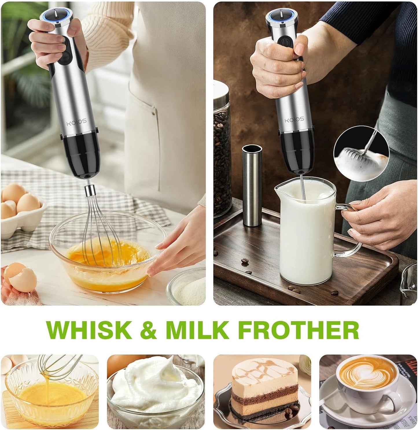 KOIOS Immersion Hand Blender, 5-in-1 Hand Blender with Entire Stainless Steel Blender Shaft, Full Copper Motor, Built in 12 Speed Turbo Stick Blender, Handheld blender for Baby food, Smoothies, Soups EasyOptionXY LLC