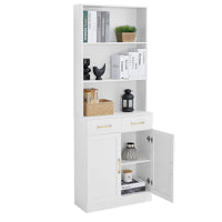 Bathroom Storage Cabinet, Cabinet with Two Doors and Drawers, Adjustable Shelf, Three-layer Open Shelf, MDF Board EasyOptionXY LLC