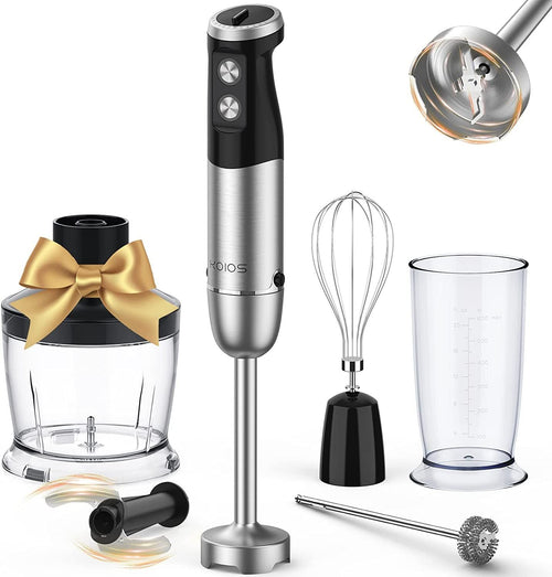 KOIOS 1000W Immersion Hand Blender, Multifunctional 5-in-1 Handheld Blender, 12-Speeds, Stainless Steel blender shaft, includes 600ml Mixing Beaker, 500ml Chopper, Whisk Attachment and Milk Frother EasyOptionXY LLC