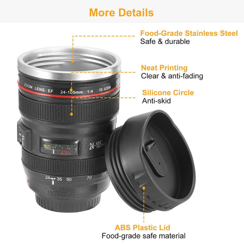 Camera Lens Coffee Mug Cup 13.6oz F ood-G rade Stainless Steel Travel Photography Insulated Mug for All Ages EasyOptionXY LLC