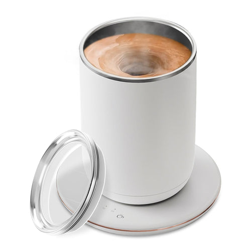Self Stirring Coffee Mug with Lid Temperature Control Self-Heating Automatic Magnetic Mixing Mug with 3 Heat Settings Auto-Off Function For Coffee Tea Milk Cocoa Stainless Steel EasyOptionXY LLC