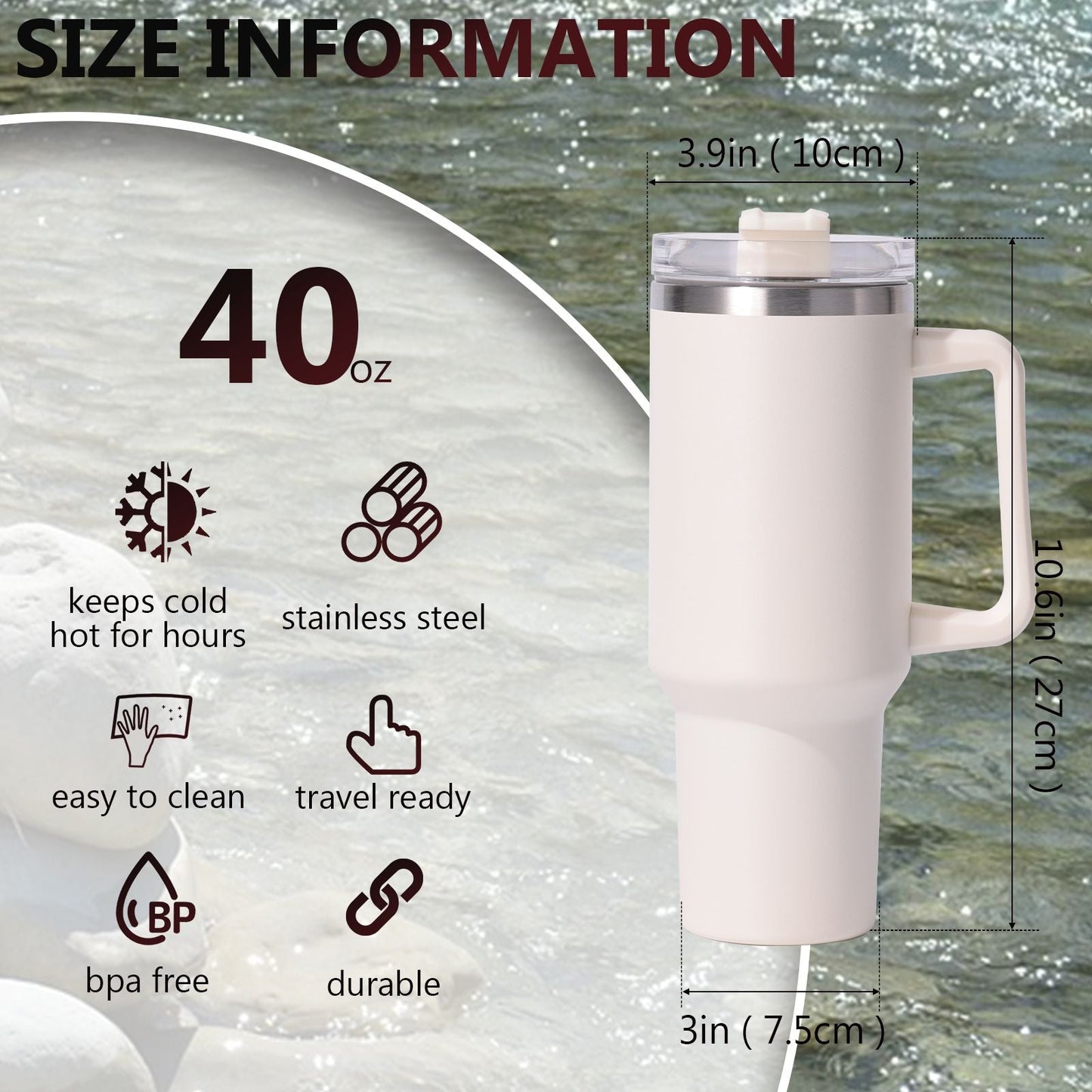 40oz large capacity tumbler, With Handle And Straw Lid, Insulated Reusable Stainless Steel Water Bottles Travel Mug Coffee Cup car cup water cup For Men Women Outdoor Camping Driving,  gift EasyOptionXY LLC