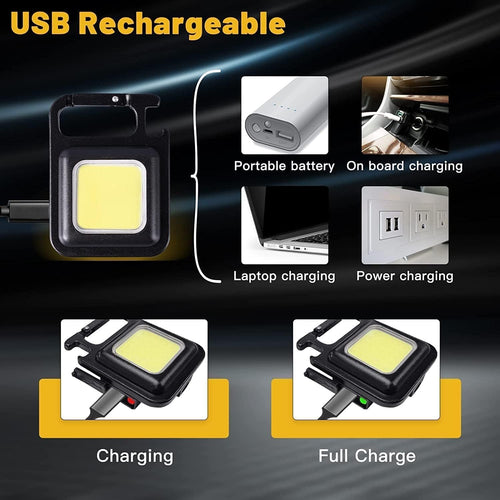 Cob Keychain Work Light 800 Lumens Rechargeable Waterproof Portable Led Small Flashlights 4 Modes (2 Pack) EasyOptionXY LLC