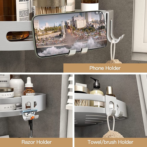 Shower Corner Shelf Caddy 2 Pack shower Organizer Corner No Drill Shower Storage Rust Proof Bathroom Corner Wall Shelf shampoo holder Silver EasyOptionXY LLC