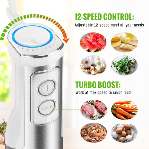 MOOKA FAMILY 5-in-1 Immersion Blender Set, 1100W 12-Speed Hand Stick Blender with 600ml Beaker, 500ml Food Processor, Egg Whisk, Milk Frother, White EasyOptionXY LLC