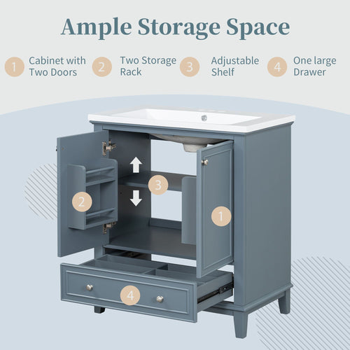 30\" Bathroom Vanity with Sink Combo, Multi-functional Bathroom Cabinet with Doors and Drawer, Solid Frame and MDF Board EasyOptionXY LLC
